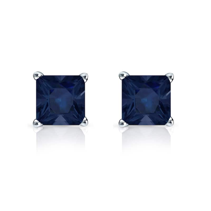 Auriya 14k Gold Princess-cut Sapphire Stud Earrings 1ct TGW