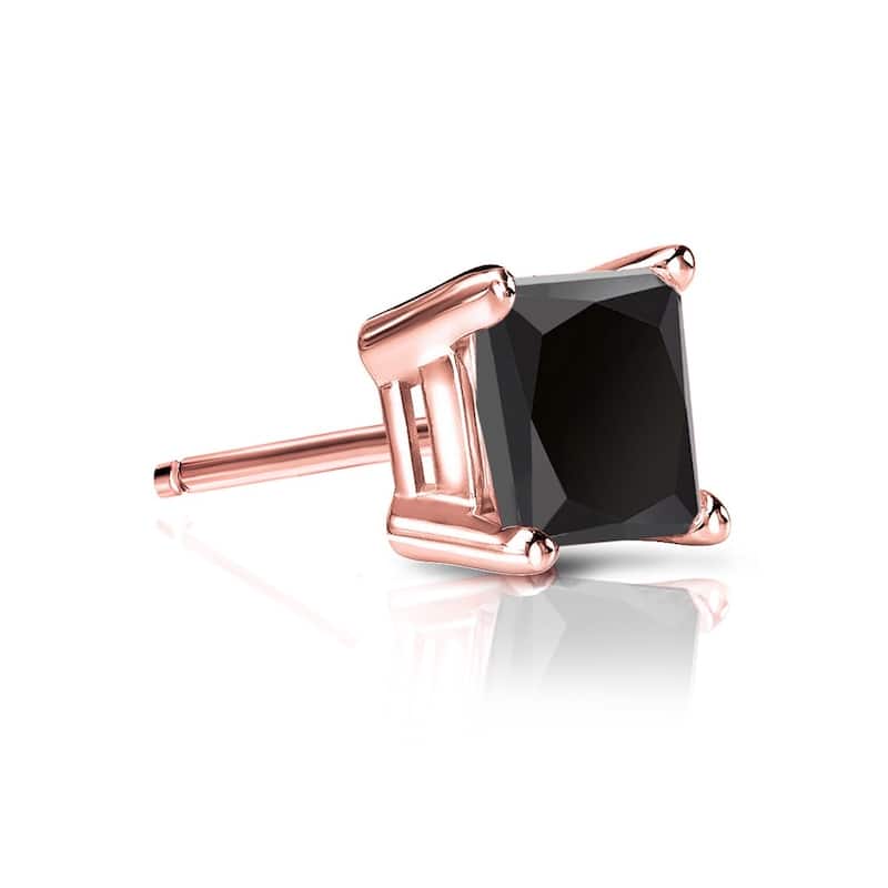 Auriya 1/2ctw Princess-cut SINGLE STUD (1) Black Diamond Earring 14k Gold