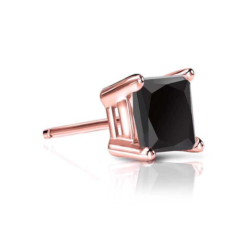 Auriya 1/2ctw Princess-cut SINGLE STUD (1) Black Diamond Earring 14k Gold - Rose
