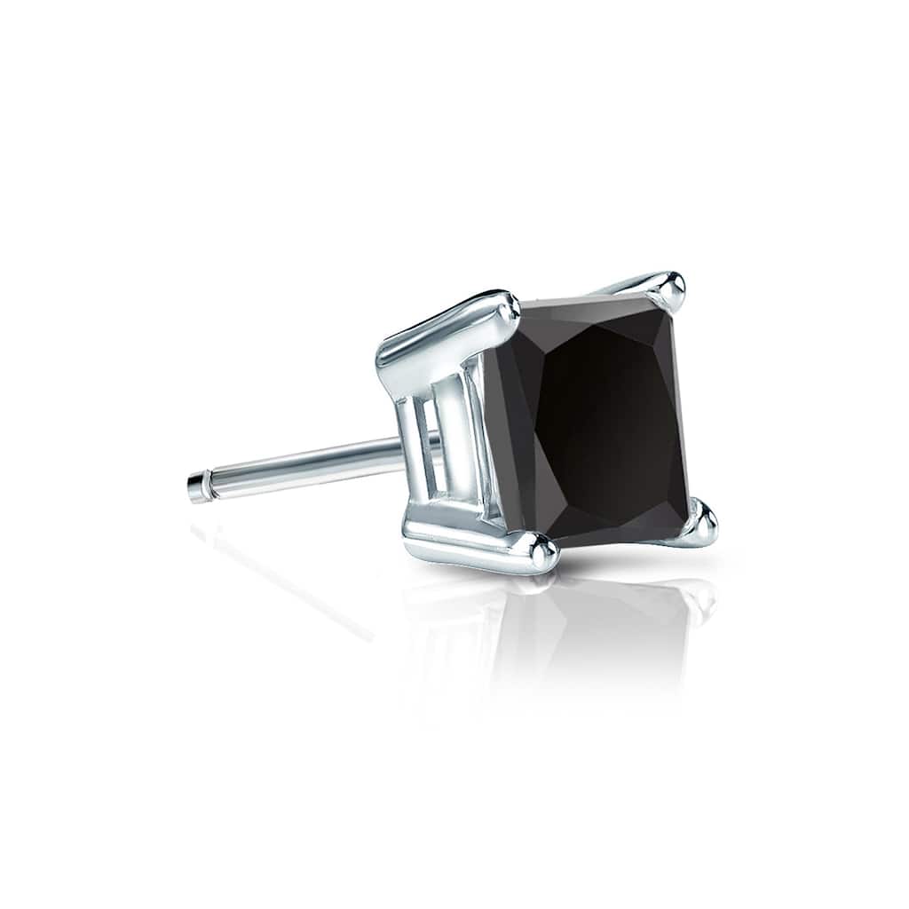 Auriya 1/2ctw Princess-cut SINGLE STUD (1) Black Diamond Earring 14k Gold