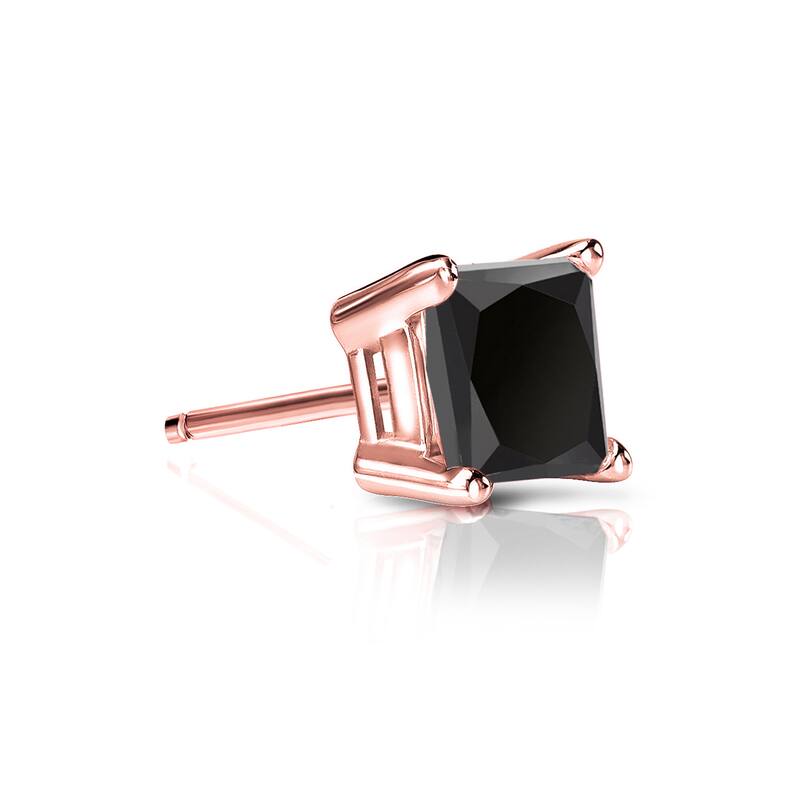 Auriya 14k Gold 1/3ct TDW Princess-Cut SINGLE STUD (1) Black Diamond Earring - Rose