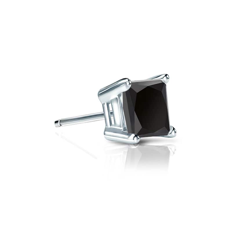 Auriya 14k Gold 1/3ct TDW Princess-Cut SINGLE STUD (1) Black Diamond Earring - White