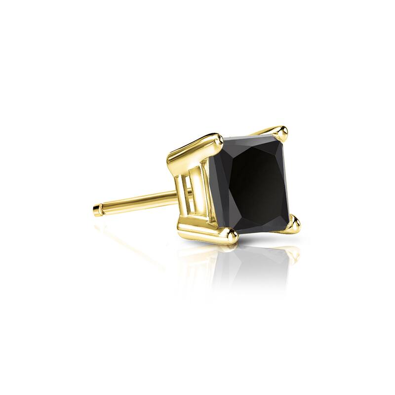 Auriya 14k Gold 1/3ct TDW Princess-Cut SINGLE STUD (1) Black Diamond Earring - Yellow