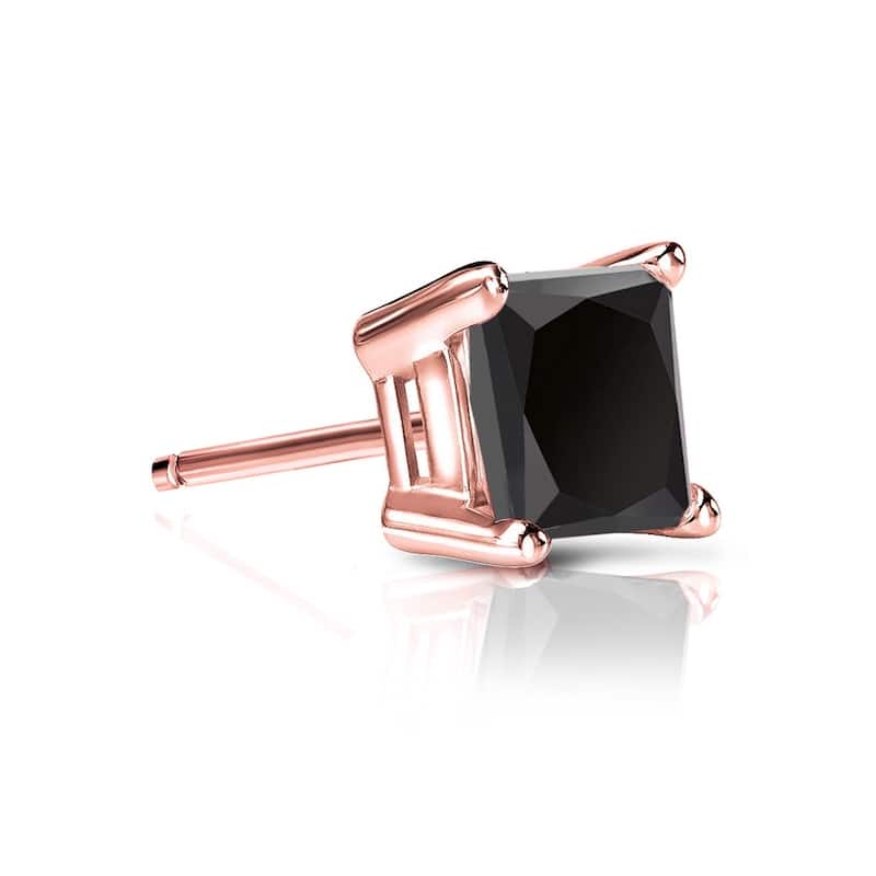 Auriya 3/4ctw Princess-cut SINGLE STUD (1) Black Diamond Earring 14k Gold