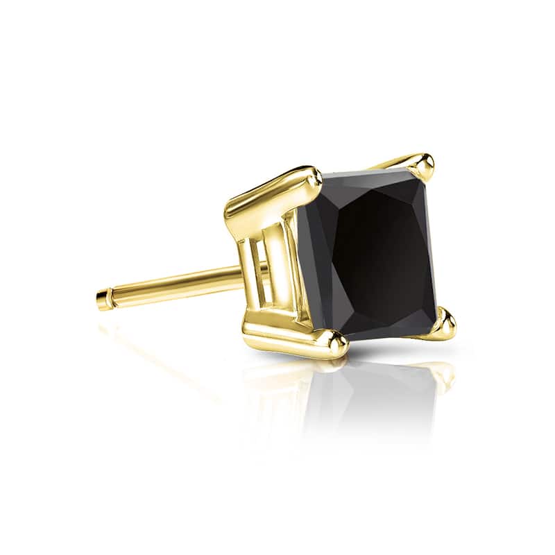 Auriya 3/4ctw Princess-cut SINGLE STUD (1) Black Diamond Earring 14k Gold - Yellow