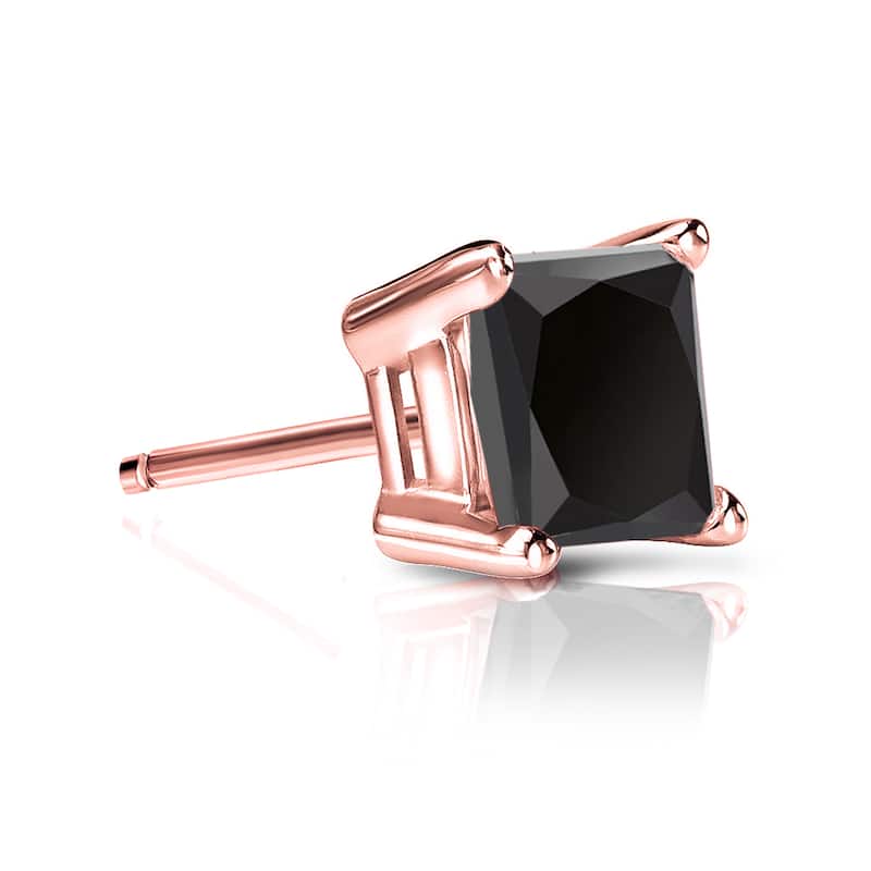 Auriya 1ctw Princess-Cut Black Diamond SINGLE STUD (1) Earring 14k Gold