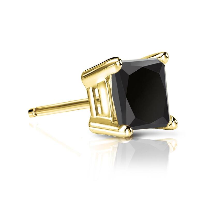 Auriya 1ctw Princess-Cut Black Diamond SINGLE STUD (1) Earring 14k Gold - Yellow