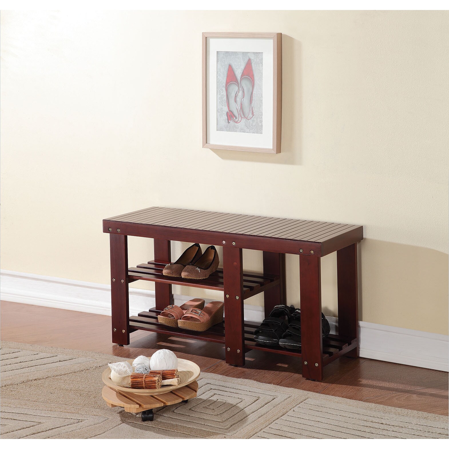 Shop Roy Dark Walnut Bench Shoe Rack Overstock 12647763