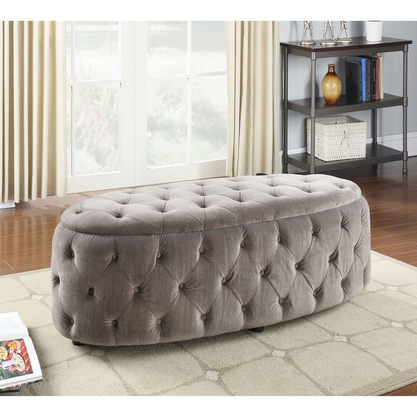 Shop Maddy Grey Fabric Tufted Bench Free Shipping Today