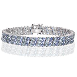 Aquamarine Bracelets For Less Glitzy Rocks Sterling Silver Tanzanite And Aquamarine 3 Row Tennis Bracelet
