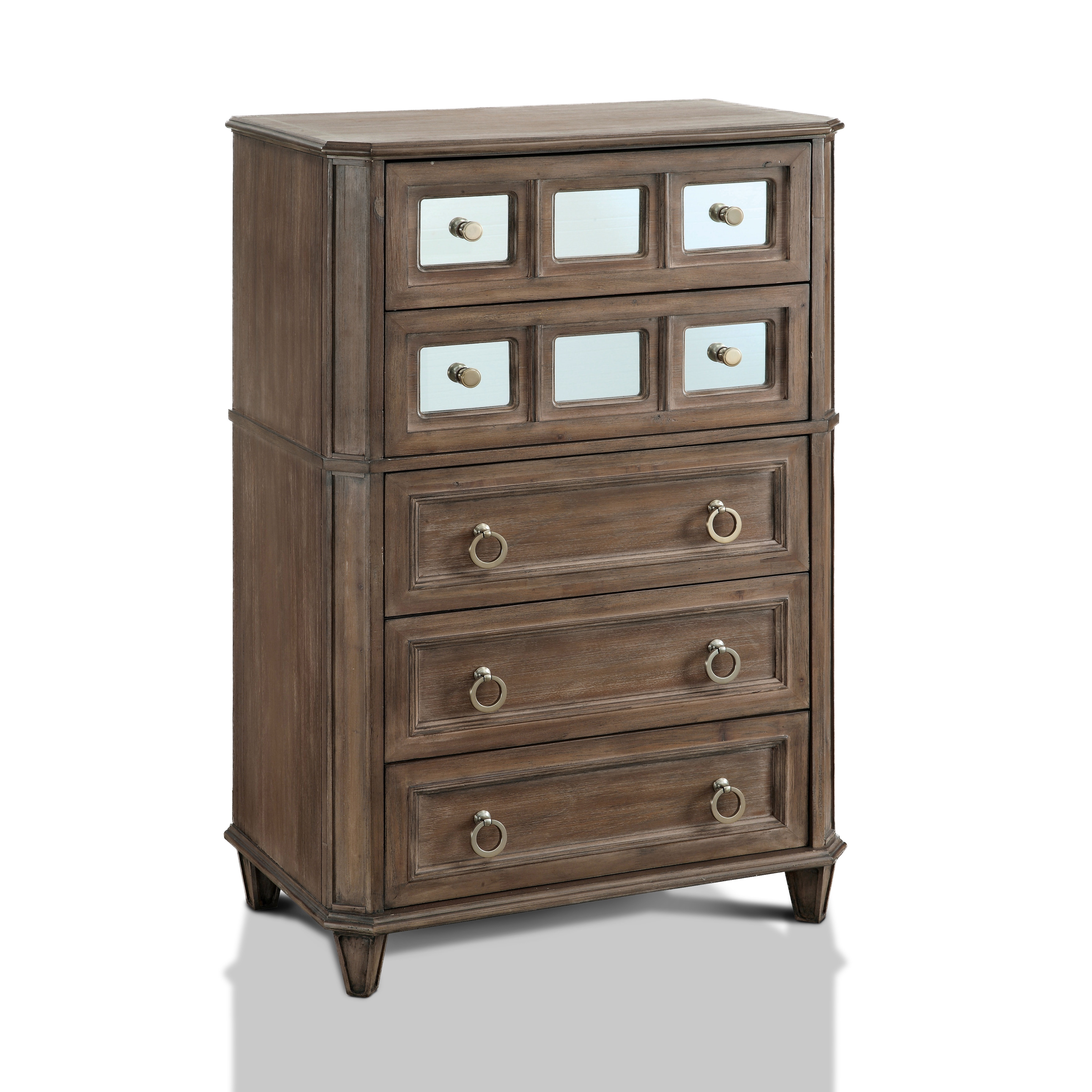 Shop Furniture Of America Wahu Glam Oak Solid Wood Molded 5 Drawer
