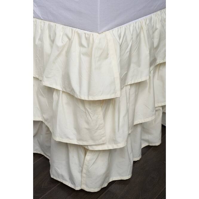 French Ruffle Ivory Cotton 18-inch Drop 3 Piece Tuck in Bed Skirt