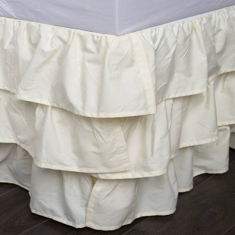 French Ruffle Ivory Cotton 18-inch Drop 3 Piece Tuck in Bed Skirt - Twin - Ivory