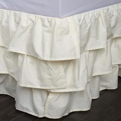 French Ruffle Ivory Cotton 18-inch Drop 3 Piece Tuck in Bed Skirt