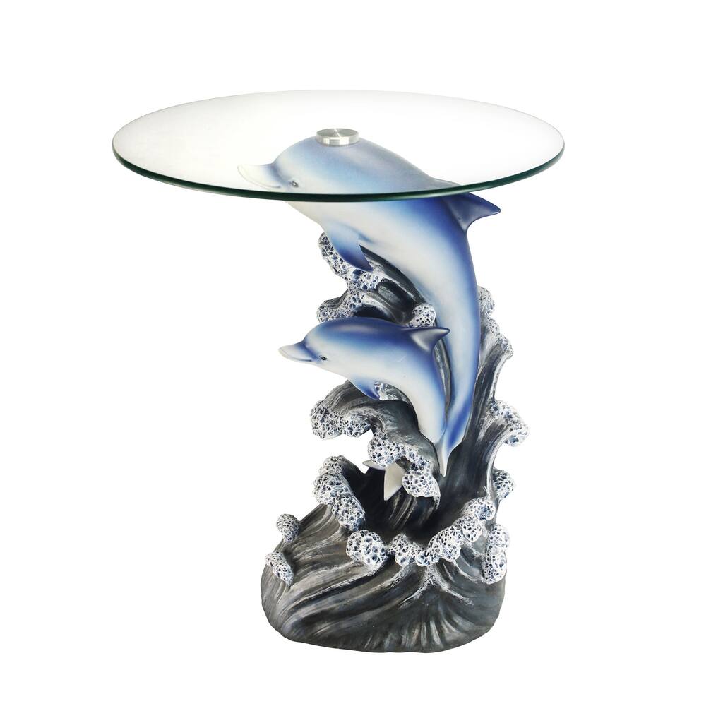 Glass-top 24-inch Dolphin End Table