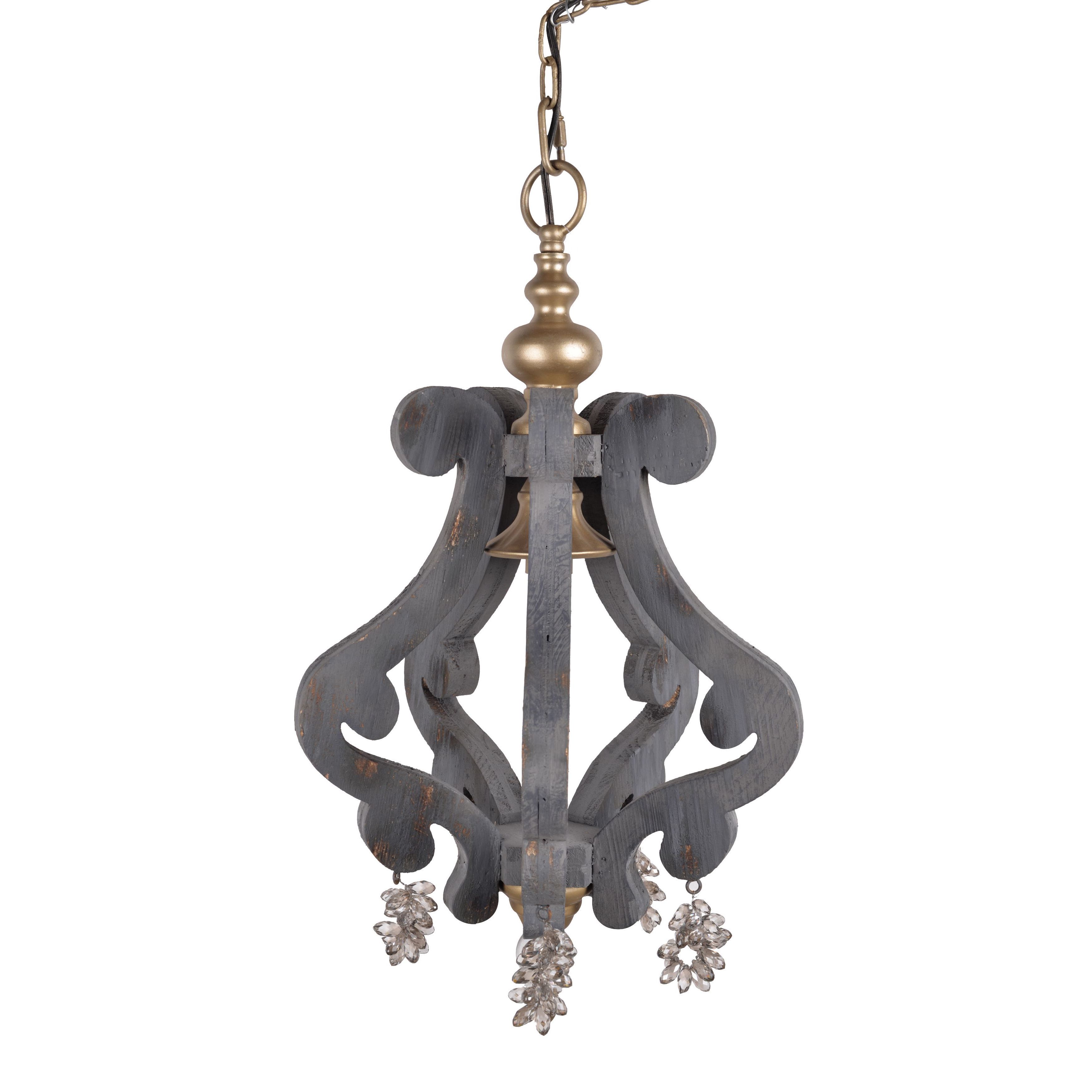Grey, Gold Iron, and Wood 12-inch x 12-inch x 21-inch Chandelier (12X12X21" CHANDELIER) - Chandeliers For Bedrooms by Overstock.com