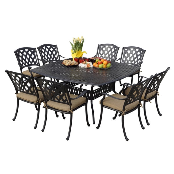 Darlee Ocean View Antique Bronze Cast Aluminum Square 9-piece Dining Set