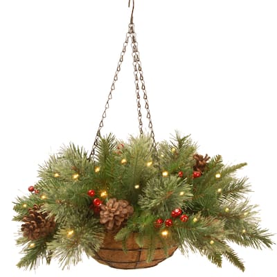 National Tree Company 20 in. Colonial Hanging Basket With Battery-operated Warm White LED Lights - 20 in