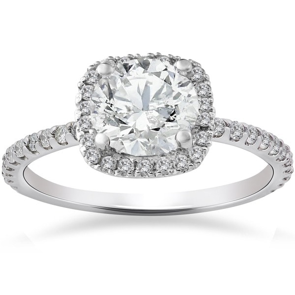 Shop 14k White  Gold  2ct TDW Cushion Halo Diamond  