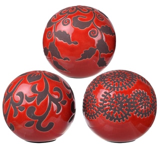 Shop Red Ceramic 4 Inch Decorative Orb Balls Set Of 3 Free