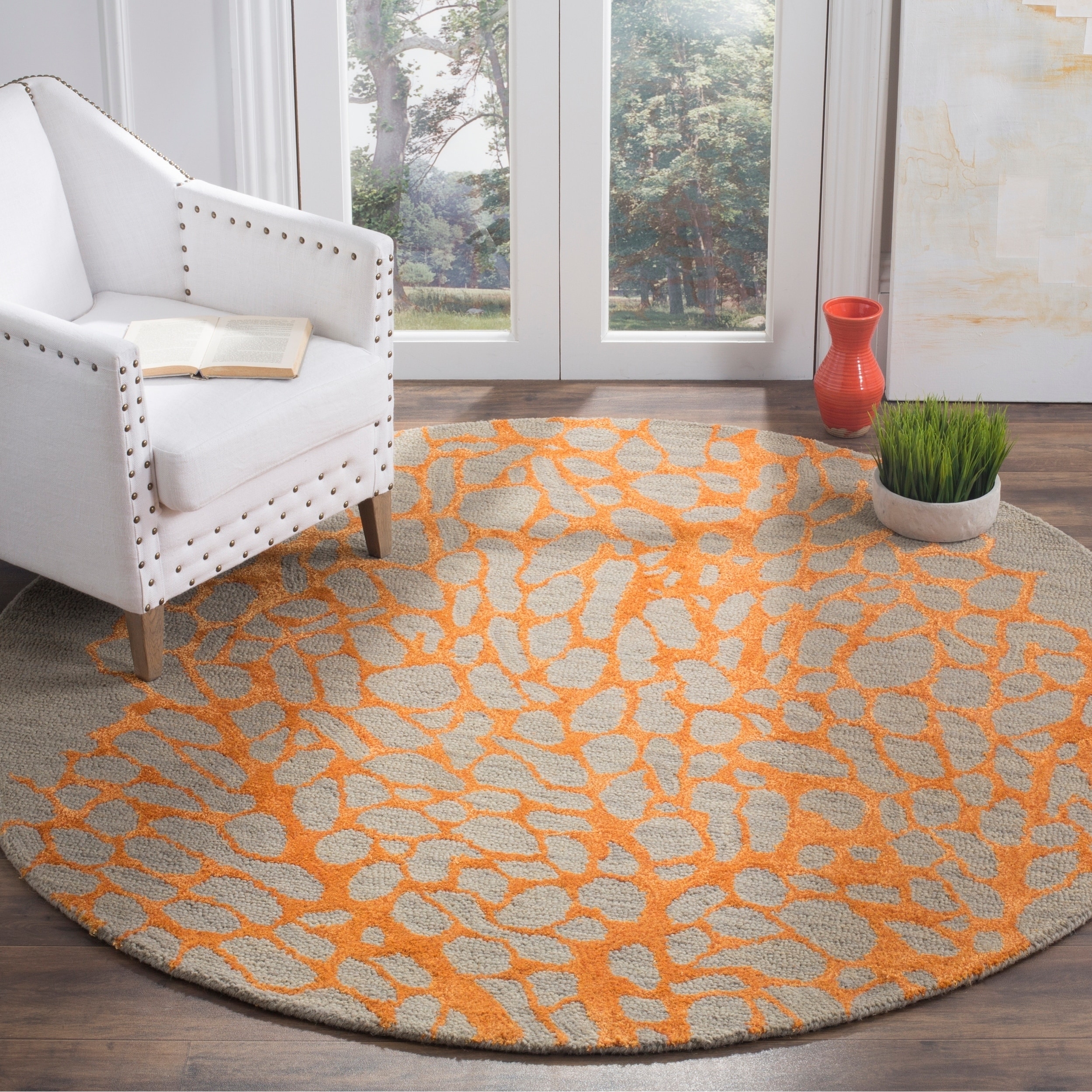 Shop Safavieh Handmade Blossom Abstract Grey / Orange Wool Rug 6' x 6