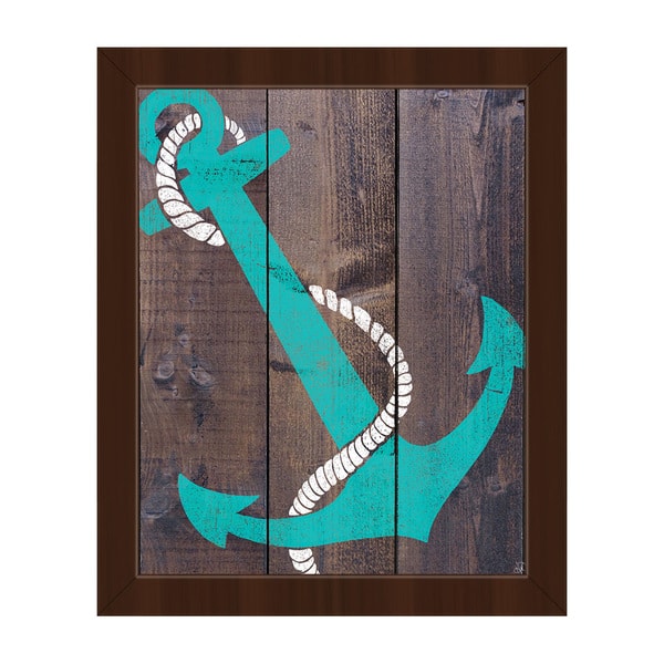 Shop Anchor Teal Canvas And Espresso Framed Wall Art Overstock 12653484