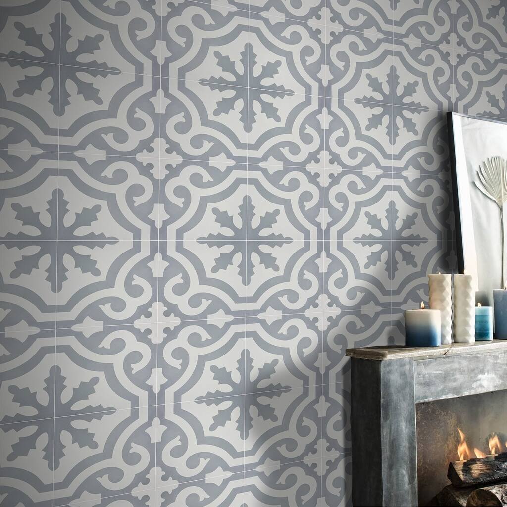 Handmade Tanger in Grey and White Tile, Pack of 12 (Morocco)