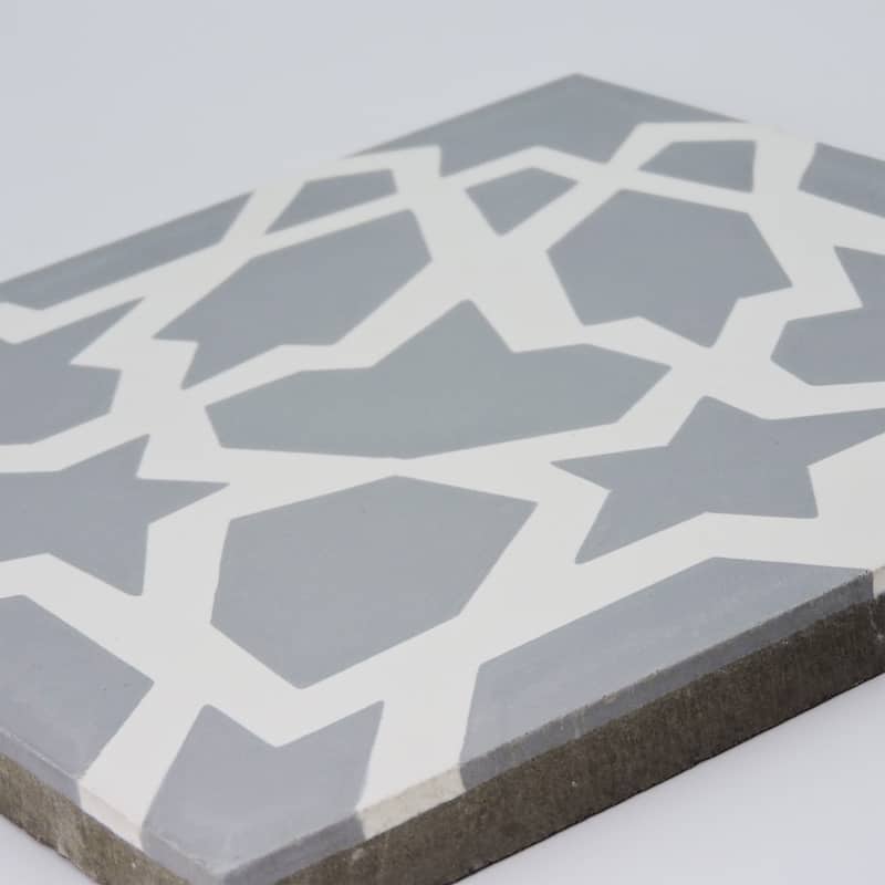 Handmade Bahja in Grey and White Tile, Pack of 12 (Morocco)