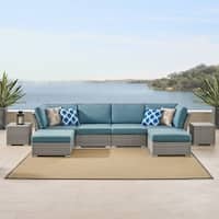 Corvus 8-piece Grey Wicker Patio Furniture Set with Blue Cushions