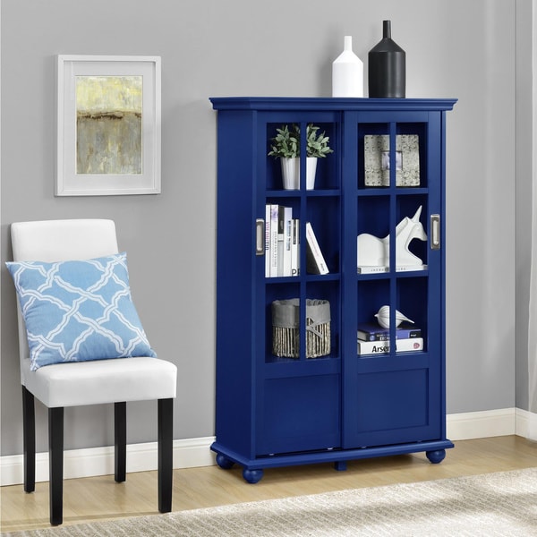 Shop Ameriwood Home Aaron Lane Blue Bookcase with Sliding ...