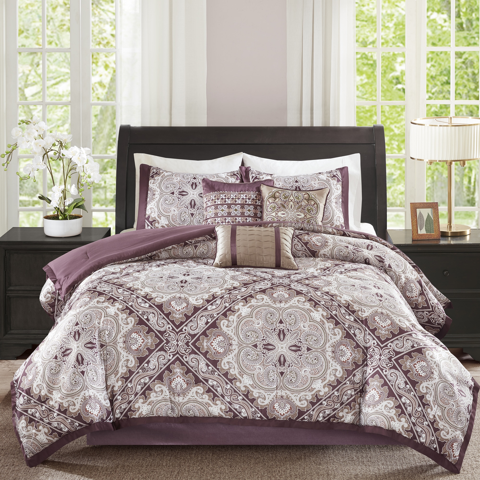 Grand Avenue 7-Piece Burgundy Queen Comforter Set in the Bedding Sets  department at