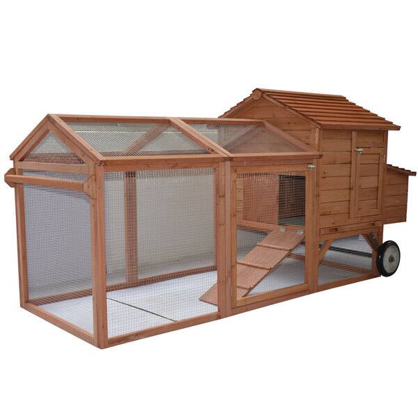 122 In. Large Wooden Chicken Coop, Outdoor Hen House With Nest Box Wire Fence Poultry Cage Coop Hen 6