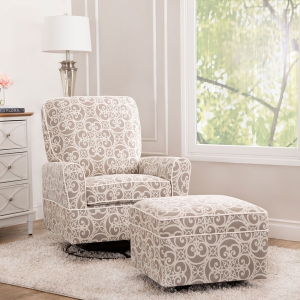 Shop Abbyson Chase Grey Floral Swivel Glider Chair and ...