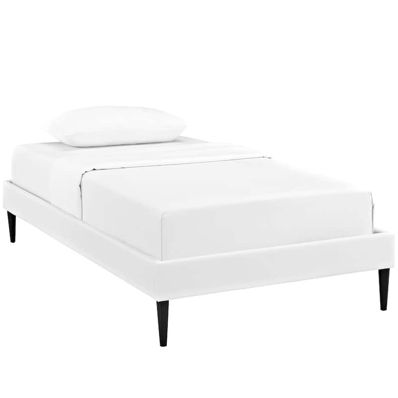 Sherry White Vinyl Twin Bed Frame With Round Tapered Legs