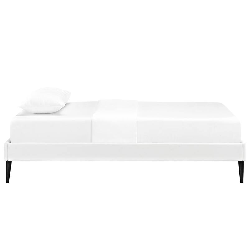 Sherry White Vinyl Twin Bed Frame With Round Tapered Legs