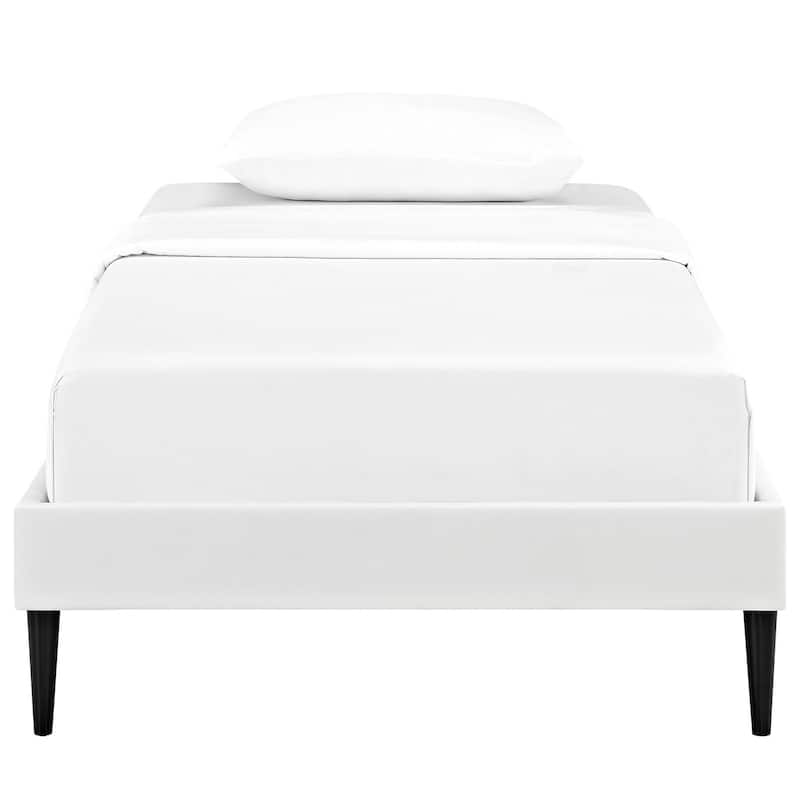 Sherry White Vinyl Twin Bed Frame With Round Tapered Legs
