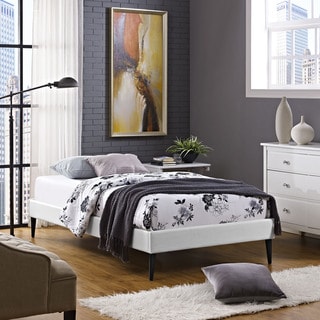 Sherry White Vinyl Twin Bed Frame With Round Tapered Legs