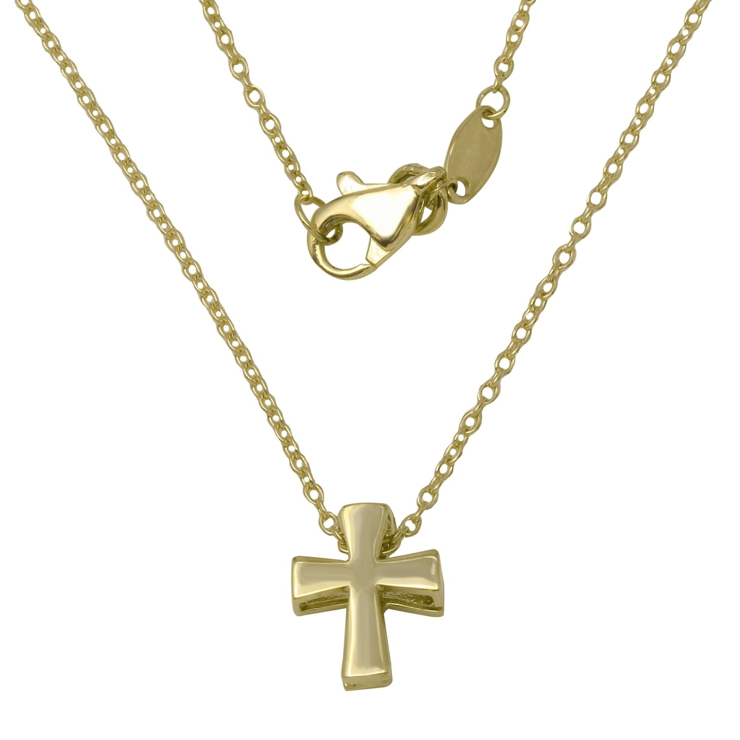 14K Yellow Gold Cross Pendant on an Adjustable 14K Yellow Gold Chain Necklace