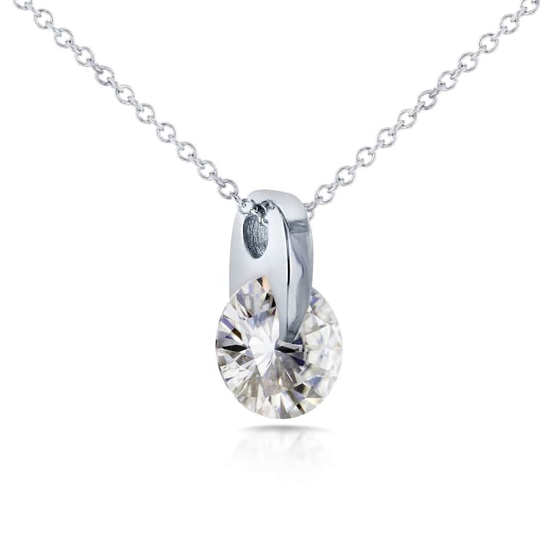 Annello by Kobelli 14k White Gold 1 7/8 Carat Round Moissanite Solitaire Necklace