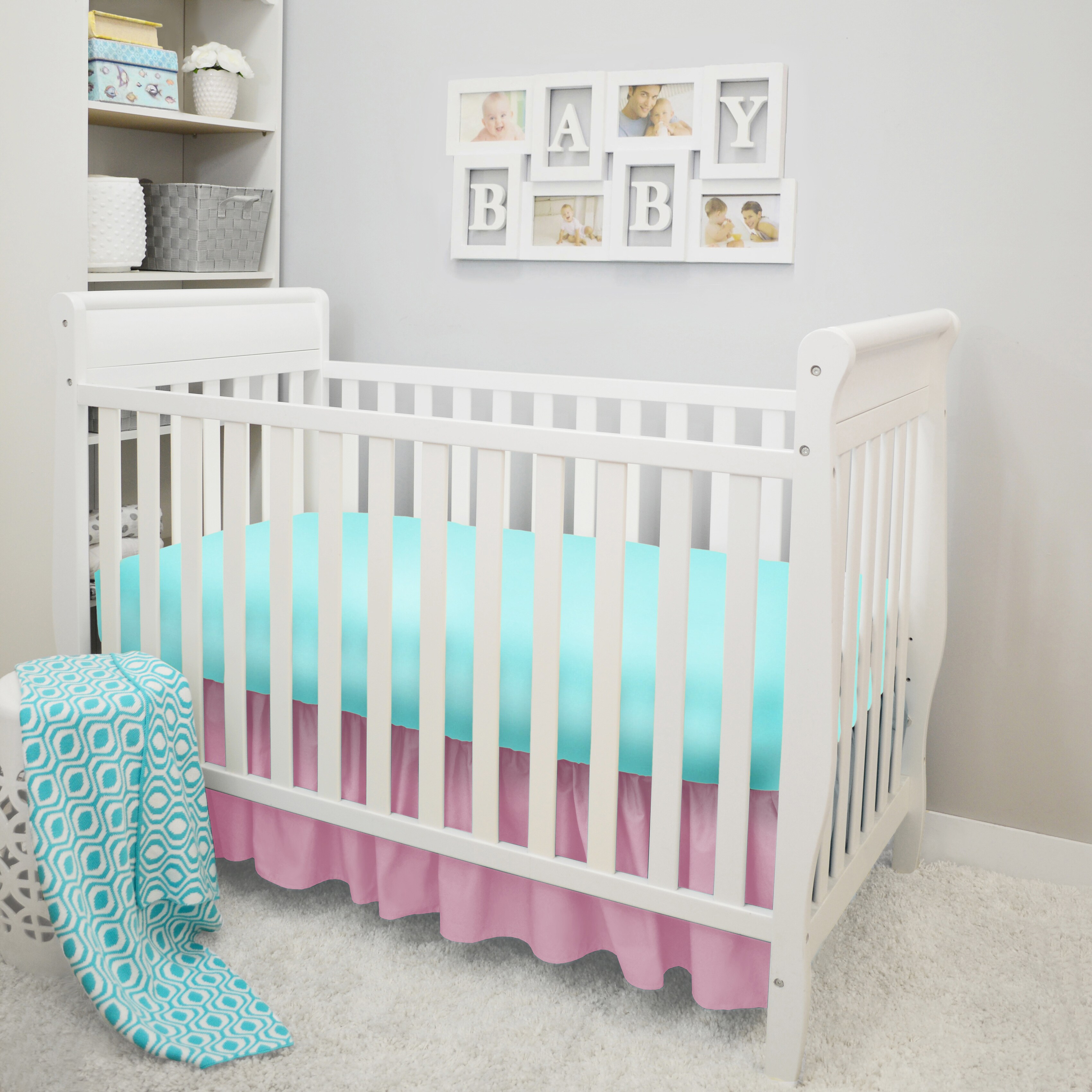 pink and aqua crib bedding