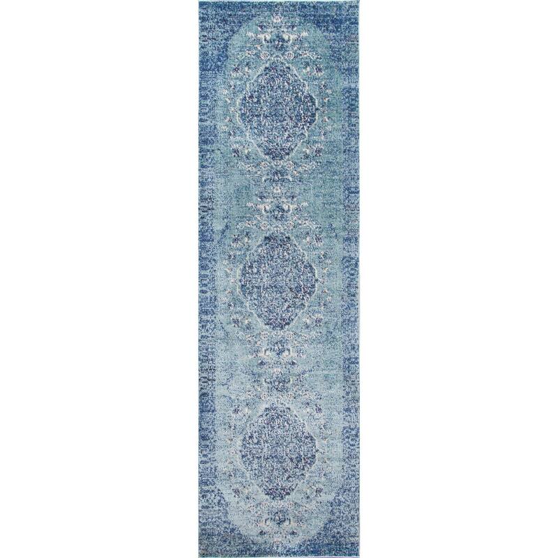 Momeni Amelia Polyester Blend Traditional Medallion Area Rug - 2'3" x 7'6" Runner - Denim - Runner/Rectangle
