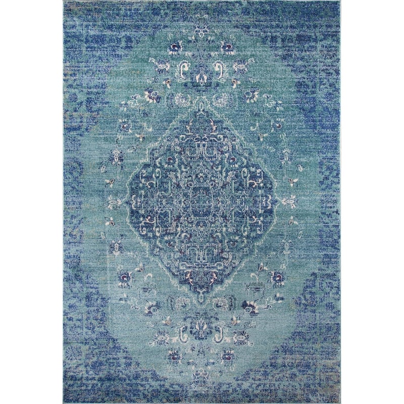 Momeni Amelia Polyester Blend Traditional Medallion Area Rug - 5'3" x 7'6" - Denim - Runner/Rectangle