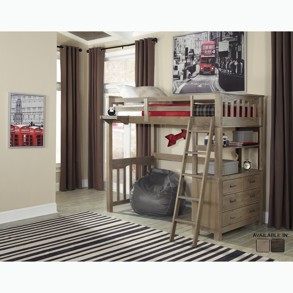 Hillsdale Kids Teen Highlands Twin Loft Bed with Full Lower Bed Driftwood