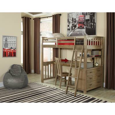 NE Kids Highlands Collection Grey Pine/Wood Twin Loft Bed with Desk