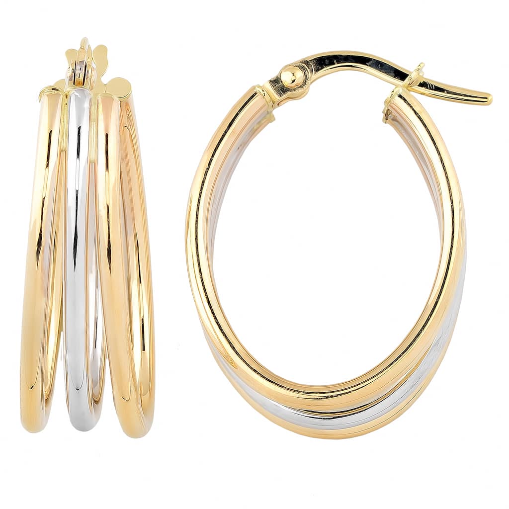 Fremada Italian 14k Two-tone Gold High Polish Triple Oval Hoop Earrings