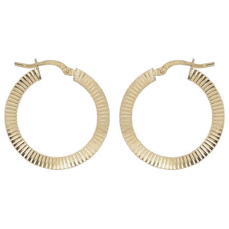 Fremada Italian 14k Yellow Gold 2x20-mm Textured Flat Round Hoop Earrings