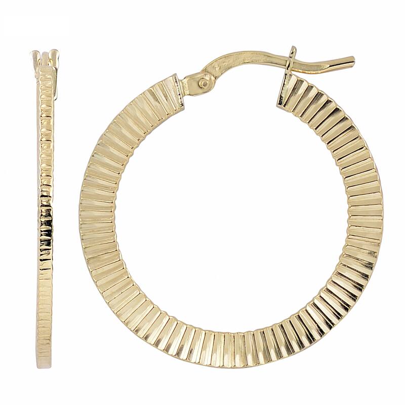 Fremada Italian 14k Yellow Gold 2x20-mm Textured Flat Round Hoop Earrings