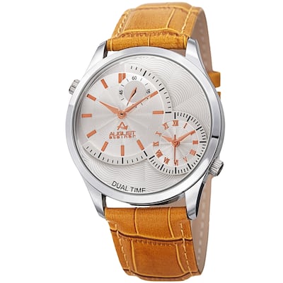 August Steiner Men's Swiss Quartz Multifunction Dual Time Tan Leather Strap Watch
