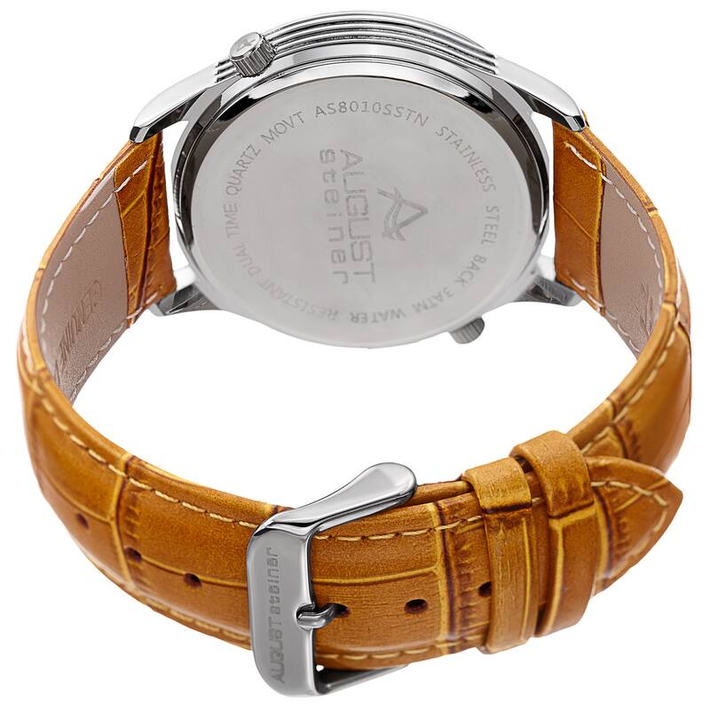 August Steiner Men's Swiss Quartz Multifunction Dual Time Tan Leather Strap Watch