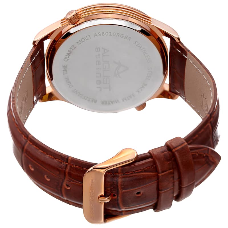 August Steiner Men's Swiss Quartz Multifunction Dual Time Brown Leather Strap Watch